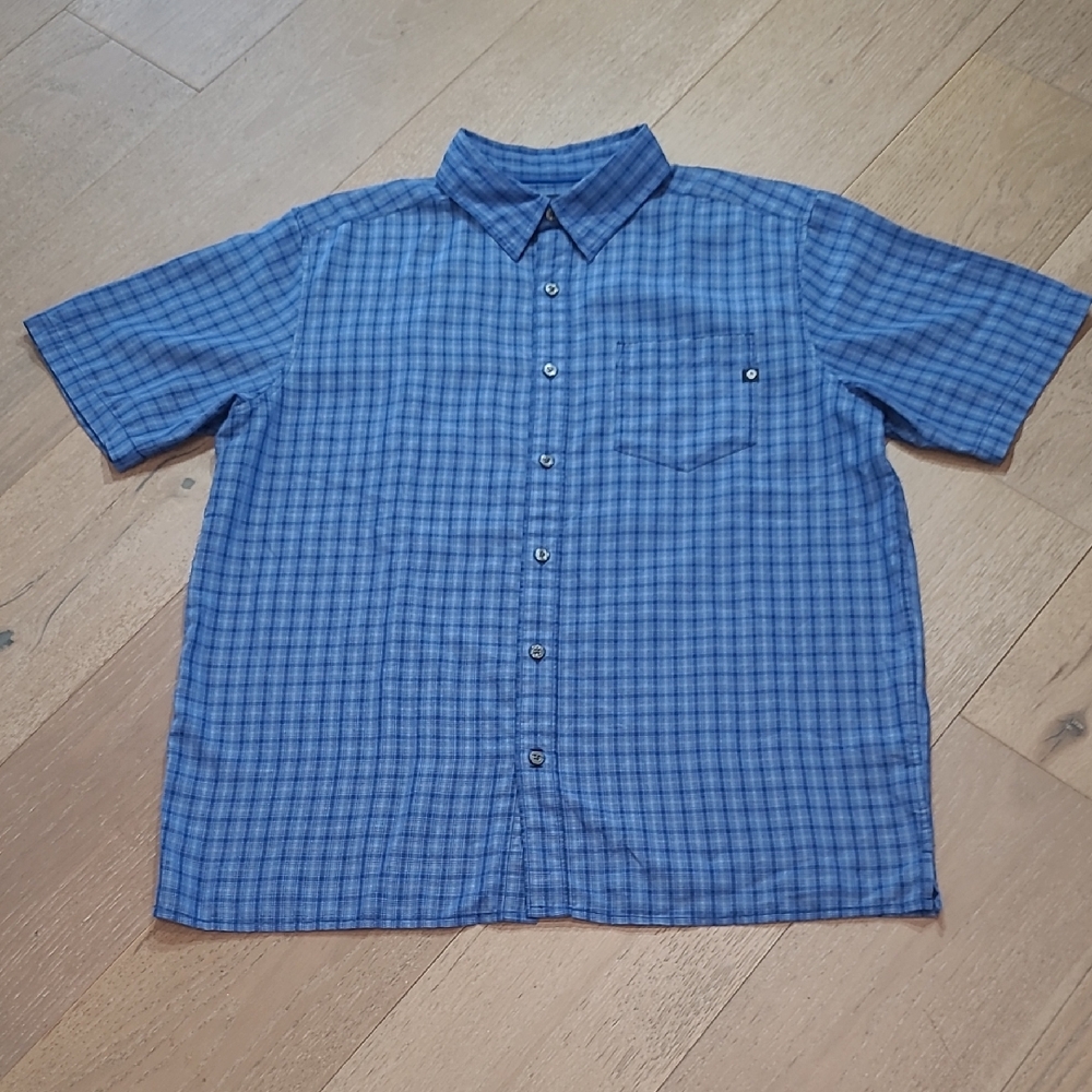 EUC Marmot Blue Plaid Short Sleeve Shirt Men's L Button Up Shirt